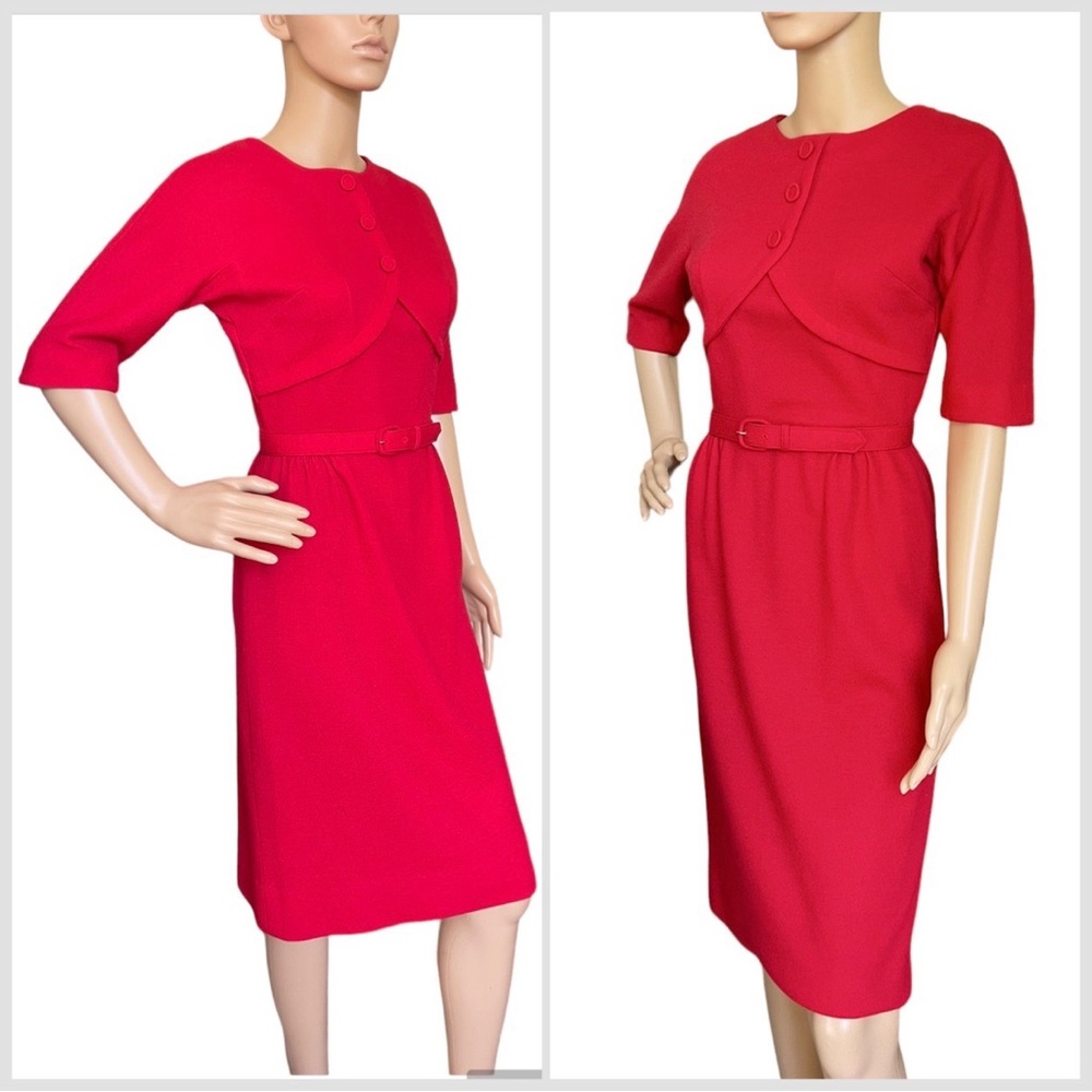 Miss Donna Red Pencil Dress with Belt XS Small